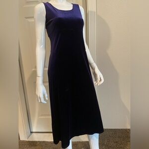 K Petite~Rich Purple~Stretch Velvet~Sleeveless~Walking Pleat~Midi~Dress~Size MP
